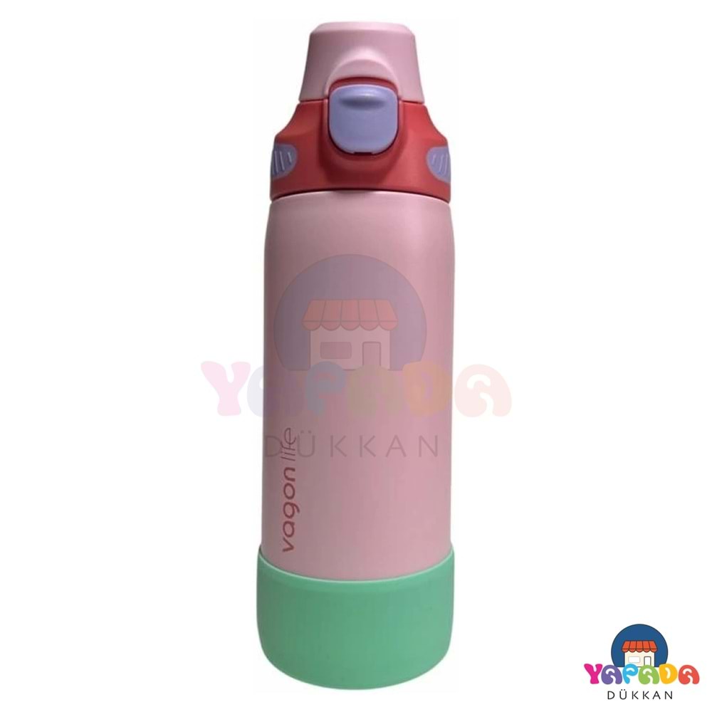 Vagonlife 700 ml Tek Kapakta Pipetli ve Direkt İçimli Kulplu Pembe Çelik Termos Matara