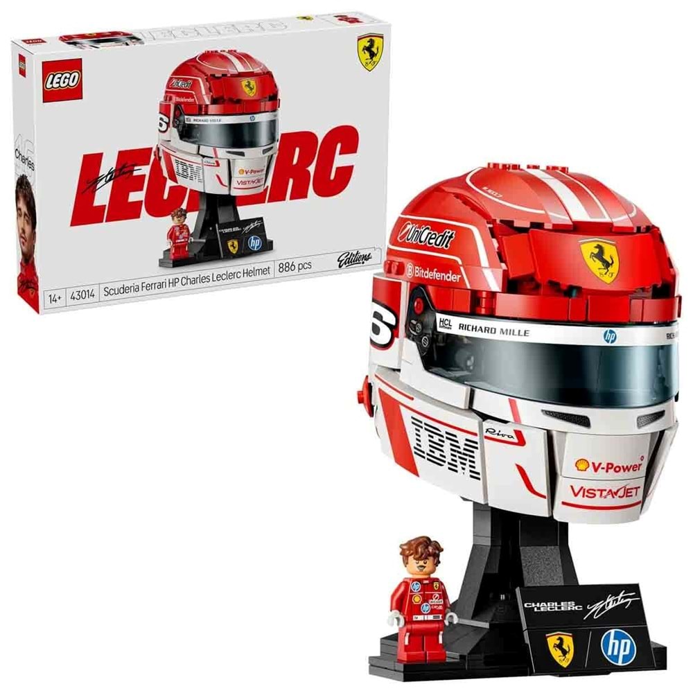 LEGO Editions Scuderia Ferrari HP Charles Leclerc Kaskı 43014 14+ F1 Sergileme Modeli Yapım Seti 686 Parça