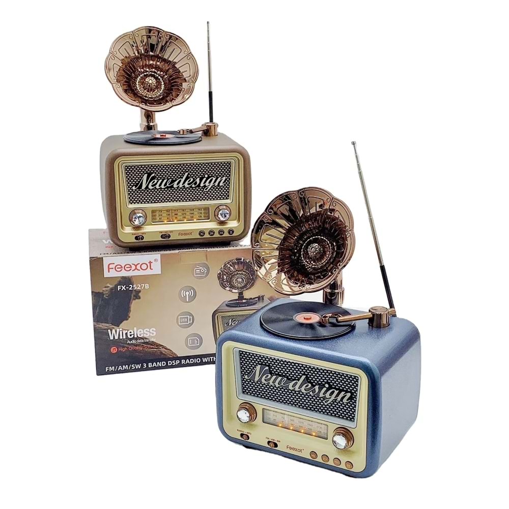 Kablosuz Retro Bluetooth Hoparlör, Taşınabilir Anten, FM.AM.SW3 BAND Radyo ve Açık Hava Kullanımı için Üç Bantlı Çalar FX-2527B