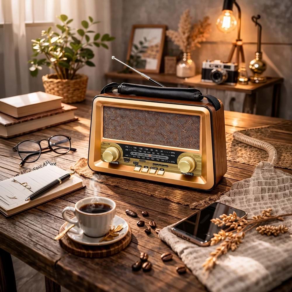 Golon RX-BT1006 Bluetoothlu Nostaljik Radyo Wireless Speaker USB/TF FM AM SW