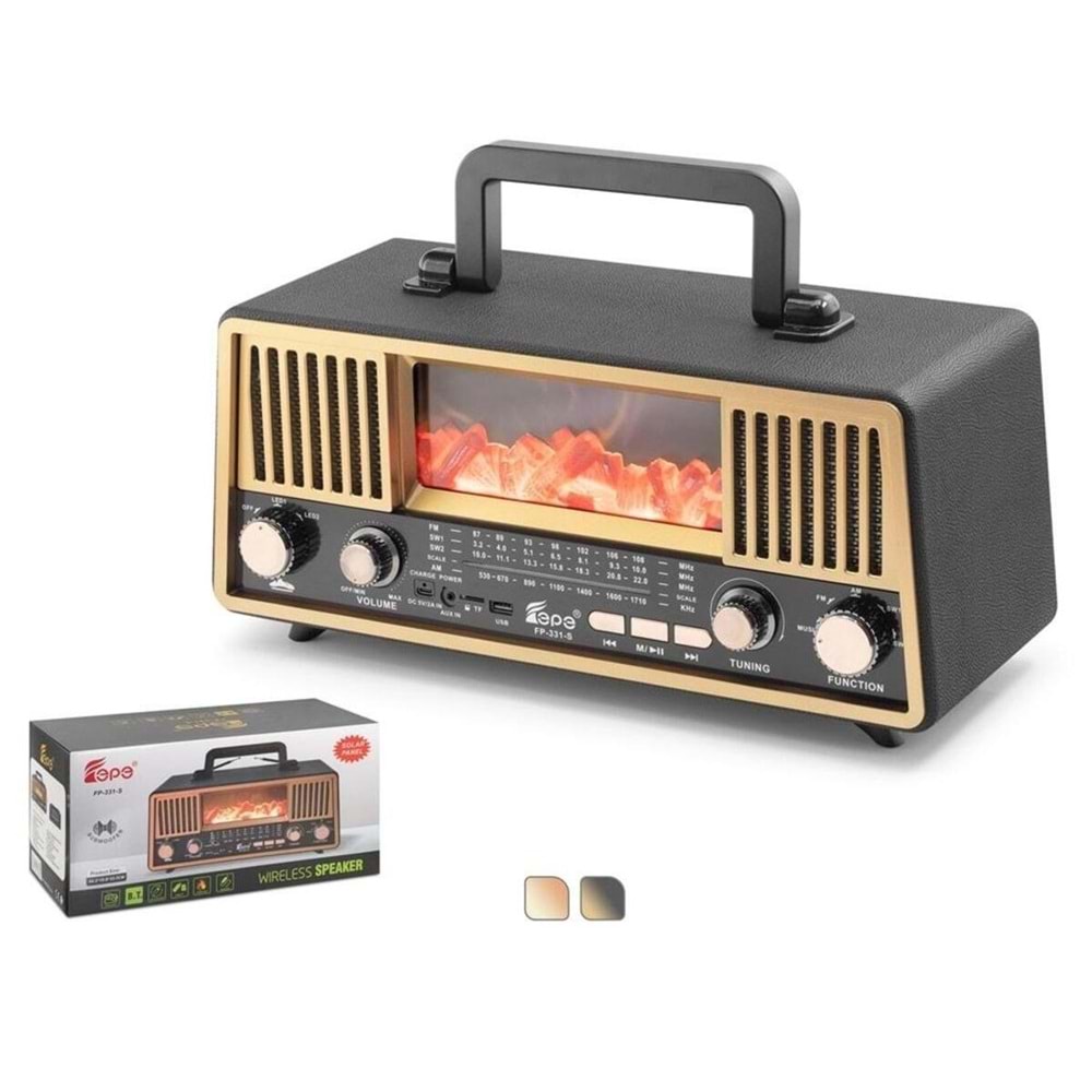 Hadron Bluetooth Nostaljik Hoparlör Fm Rgb Alev Efektli Solar Panelli - Siyah Fp-331-S Radyo