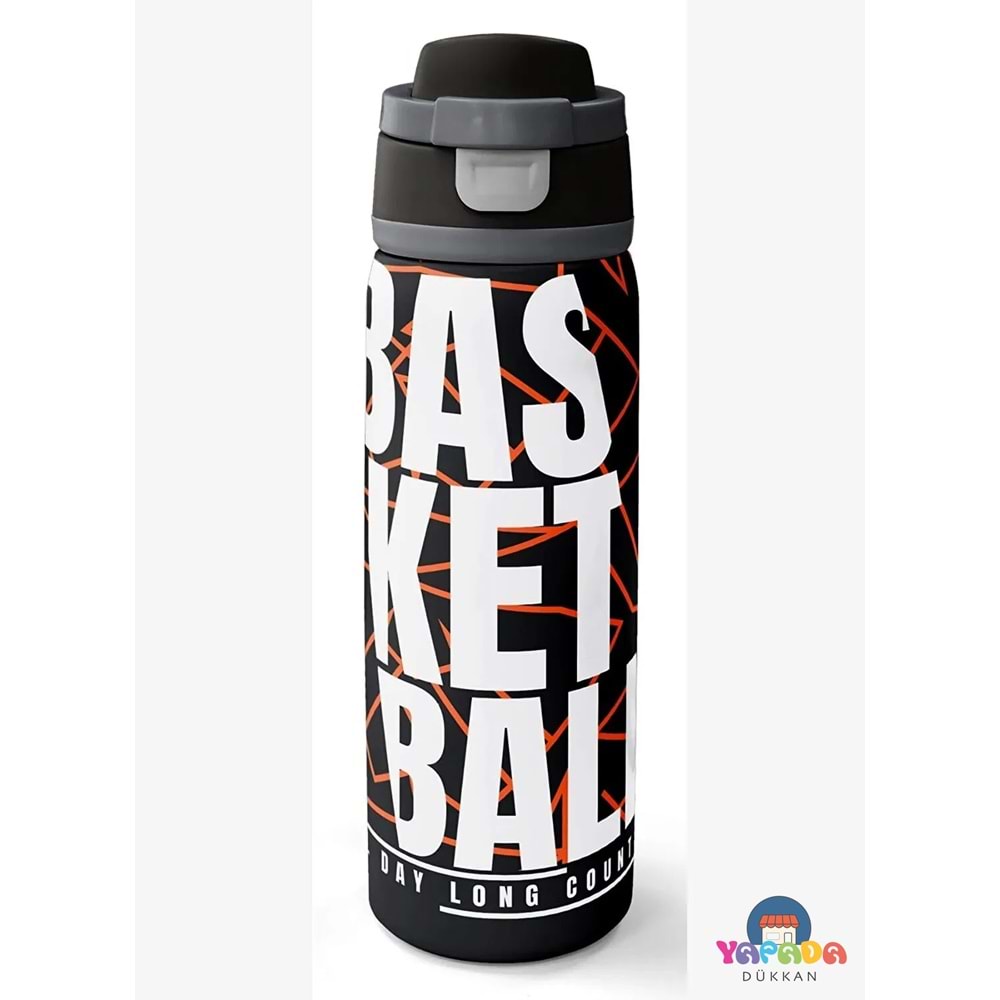 Coral High 38528 Siyah Basketbol Desenli Pipetli ve Direkt İçim Çelik Termos 800 ml