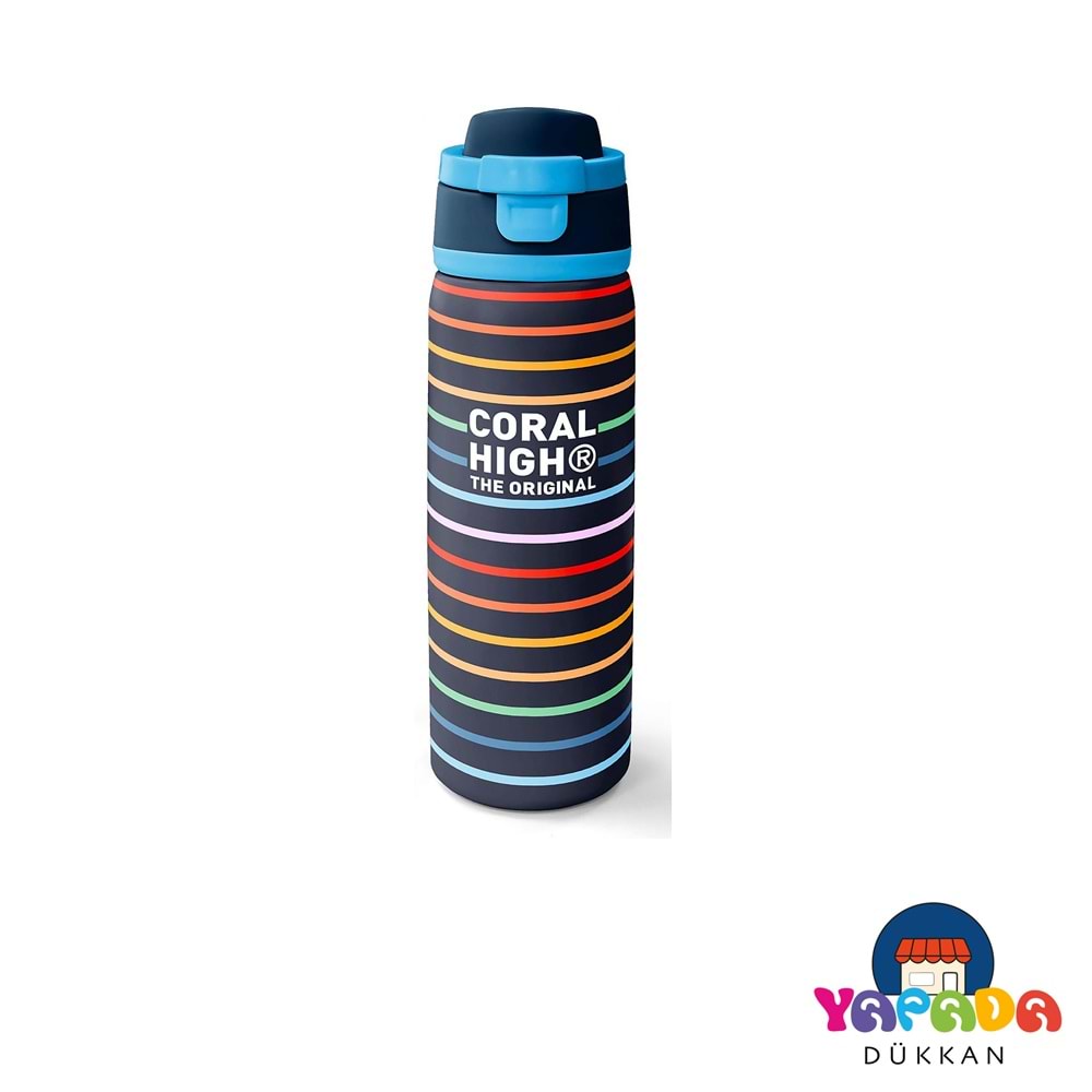 Coral High 38509 Çok Renkli Çizgi Desenli Pipetli ve Direkt İçim Çelik Termos 800 ml