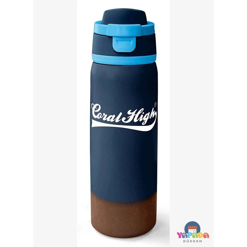Coral High 38514 Lacivert Kahverengi Desenli Pipetli ve Direkt İçim Çelik Termos 800 ml