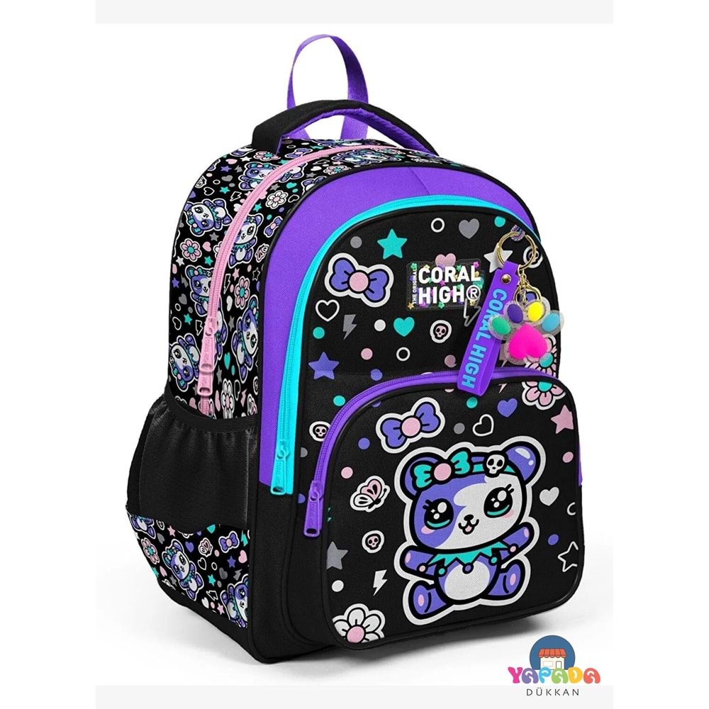 Coral High Kids 33242 Siyah Ayıcık Desenli Üç Bölmeli Okul Sırt Çantası