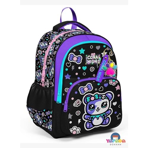 Coral High Kids 33242 Siyah Ayıcık Desenli Üç Bölmeli Okul Sırt Çantası