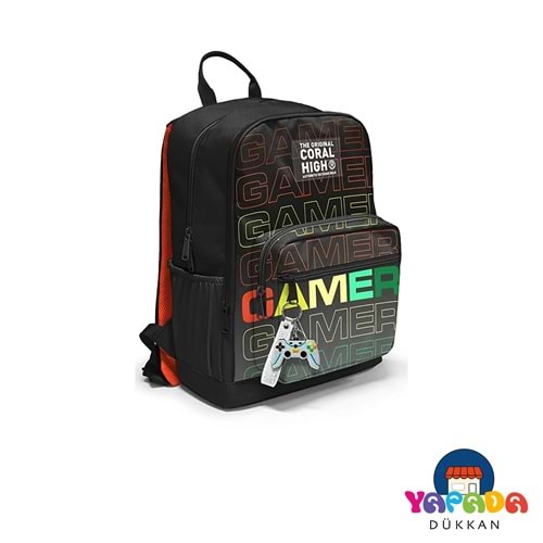 Coral High 23640 Siyah Gri Gamer Desenli Dört Bölmeli Okul Sırt Çantası