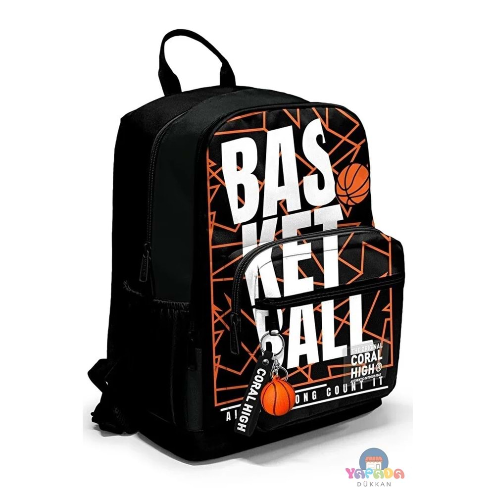 oral High 23639 Siyah Basketbol Desenli Dört Bölmeli Okul Sırt Çantası