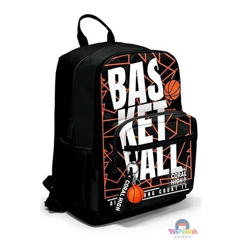 oral High 23639 Siyah Basketbol Desenli Dört Bölmeli Okul Sırt Çantası