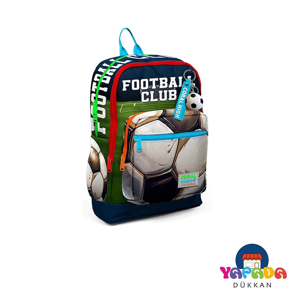 Coral High Kids 23779 Lacivert Siyah Beyaz Yeşil Futbol Desenli Dört Bölmeli Okul Sırt Çantası