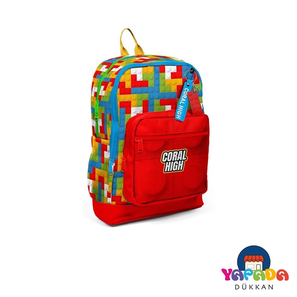 Coral High Kids 23775 Renkli Blok Desenli Dört Bölmeli Okul Sırt Çantası