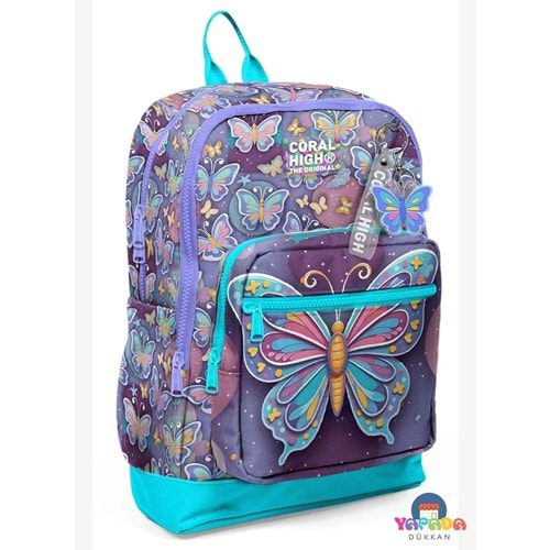 Coral High Kids 33206 Pastel Kelebek Desenli Dört Bölmeli Okul Sırt Çantası
