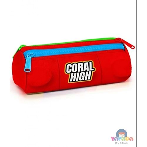 Coral High Kids 22091 Renkli Blok Desenli Üç Bölmeli Kalem Çantası
