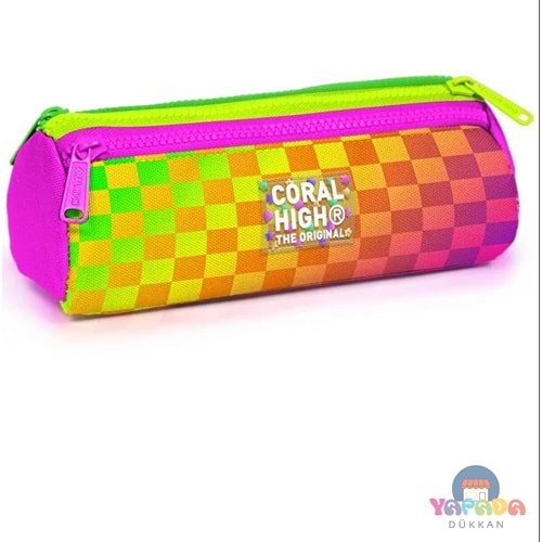 Coral High Kids 31003 Neon Dama Desenli Üç Bölmeli Kalem Çantası