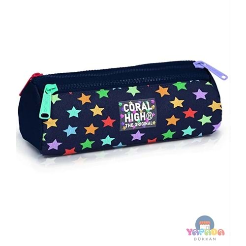 Coral High Kids 31009 Lacivert Yıldız Desenli Üç Bölmeli Kalem Çantası