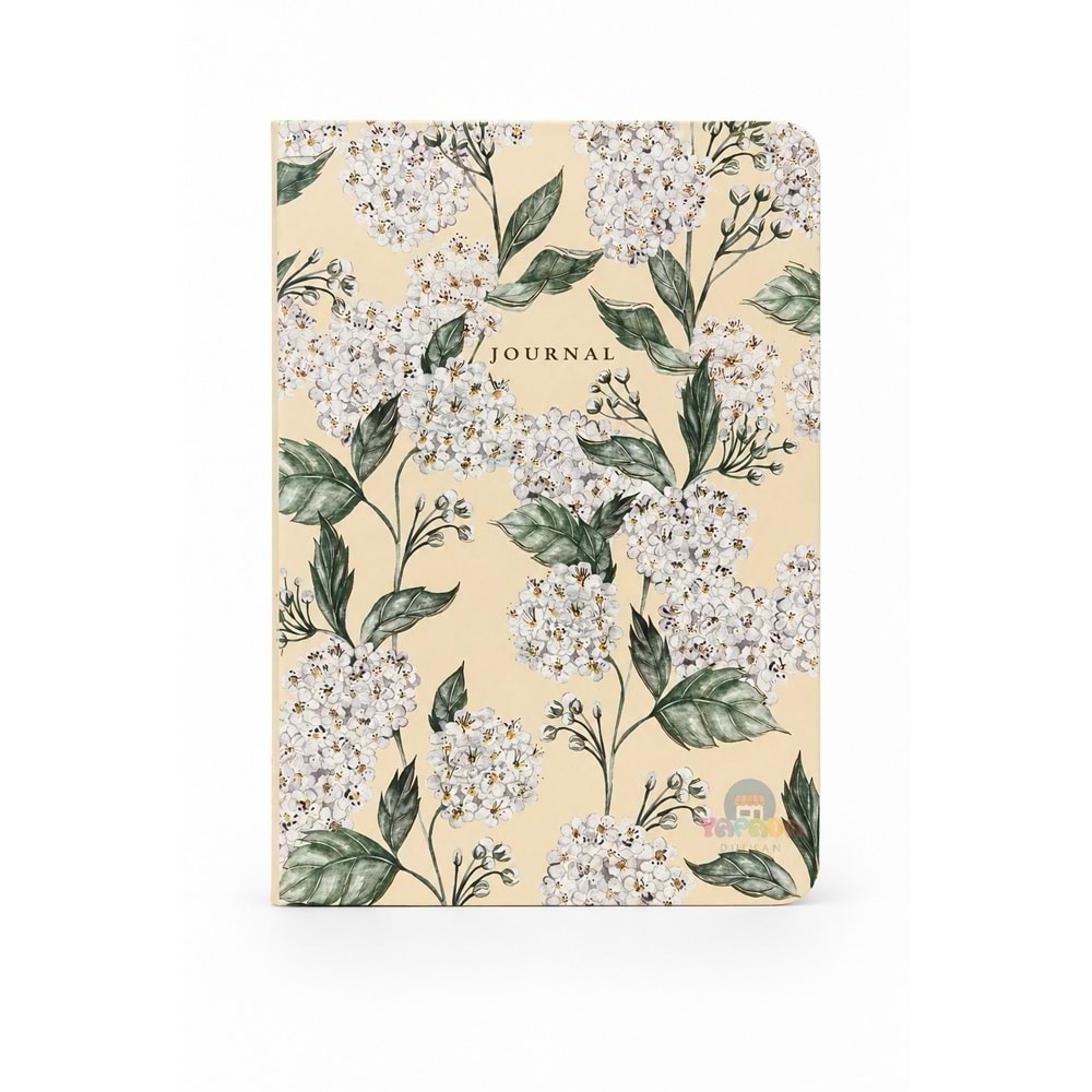 Victoria’s Journals Smyth Art Vegan Deri Defter 100 gr 120 Yaprak - Beyaz Ortanca Desenli