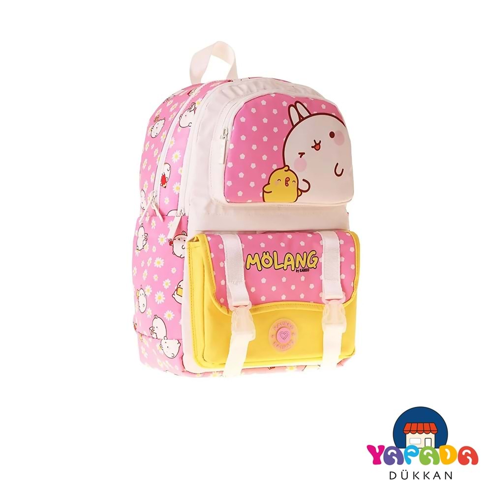 Kaukko Kids Molang Pembe Dört Bölmeli Kız Çocuk Okul Sırt Çantası