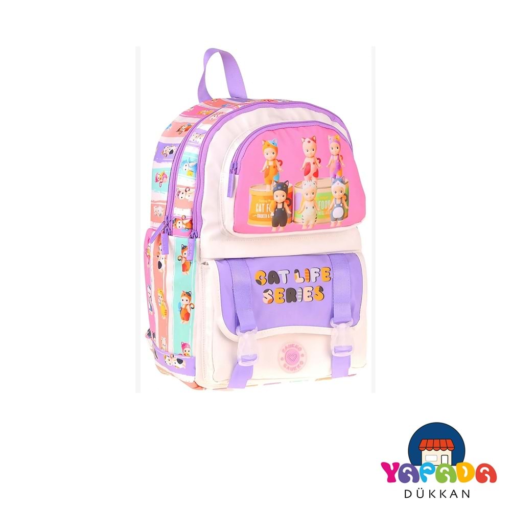 Kaukko Kids Cat Life Mor Dört Bölmeli Kız Çocuk Okul Sırt Çantası
