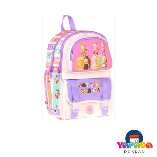 Kaukko Kids Cat Life Mor Dört Bölmeli Kız Çocuk Okul Sırt Çantası